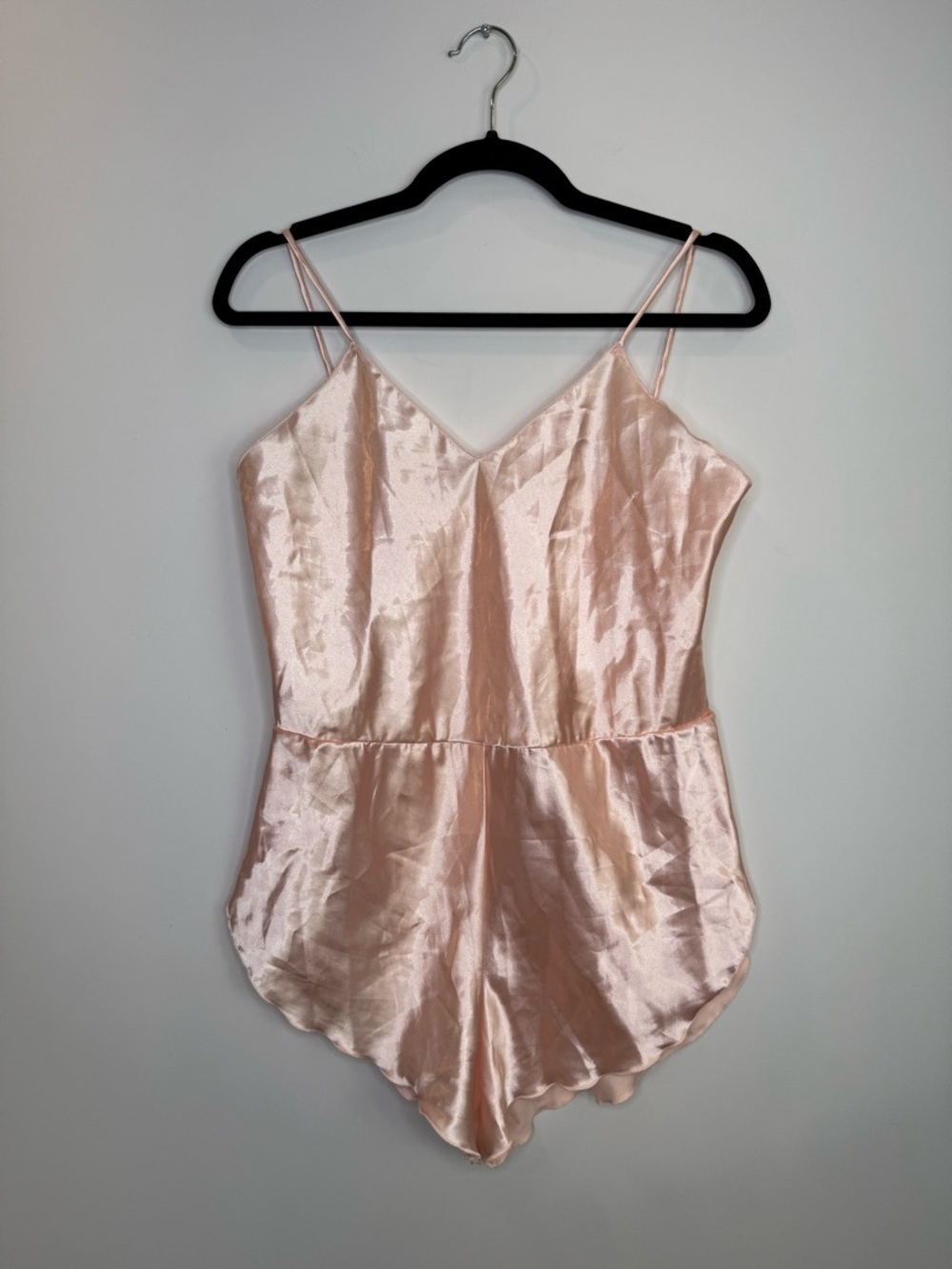 Vintage Satin Pink Spaghetti Strap Romper size small boudoir lingerie feminine